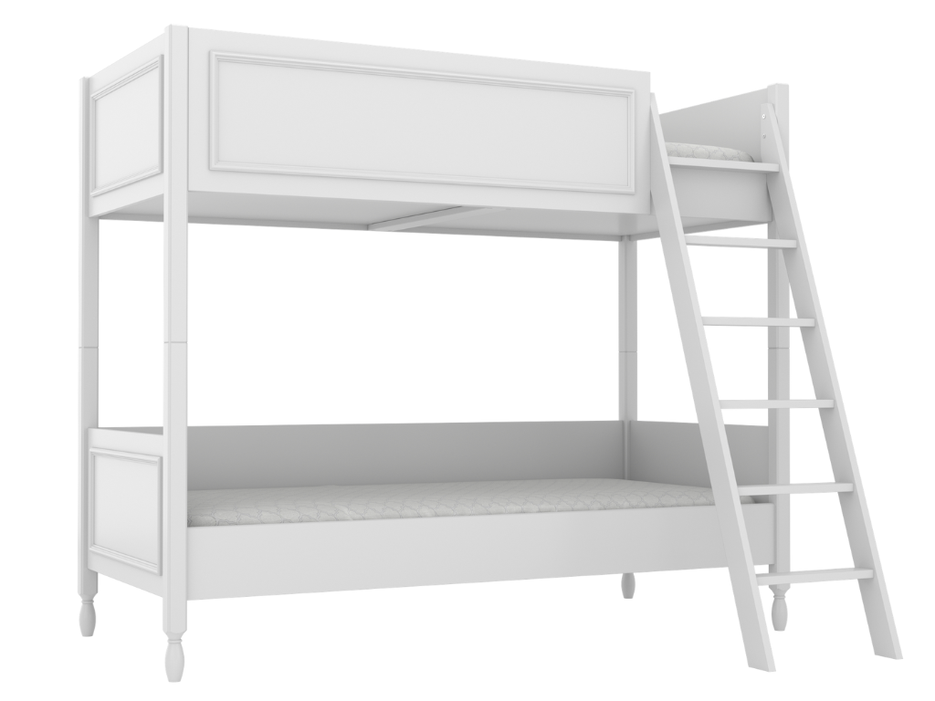 BAMI Detská poschodová posteľ MAXIME s dvoma lôžkami 90x200 cm Zvoľte farbu: Biela, Zvoľte stranu: Vpravo