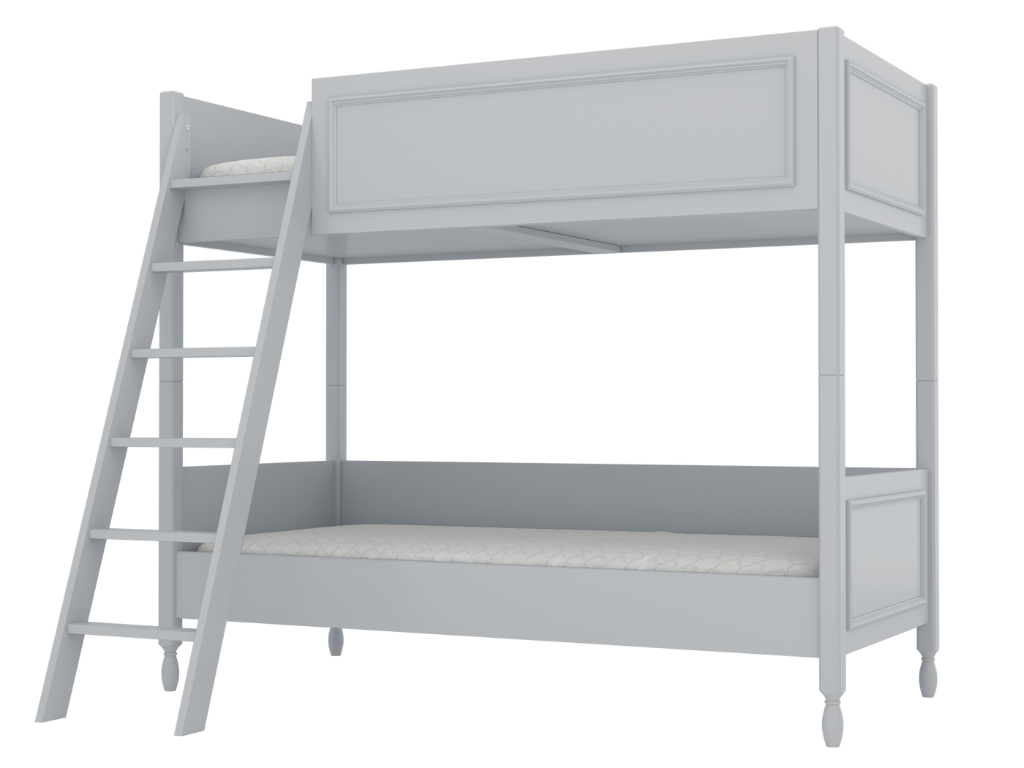 BAMI Detská poschodová posteľ MAXIME s dvoma lôžkami 90x200 cm Zvoľte farbu: Šedá, Zvoľte stranu: Vľavo