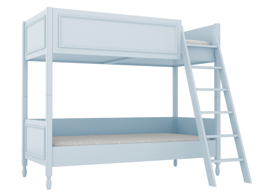 BAMI Detská poschodová posteľ MAXIME s dvoma lôžkami 90x200 cm Zvoľte farbu: Modrá, Zvoľte stranu: Vpravo