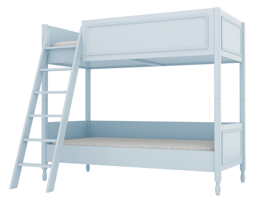 BAMI Detská poschodová posteľ MAXIME s dvoma lôžkami 90x200 cm Zvoľte farbu: Modrá, Zvoľte stranu: Vľavo