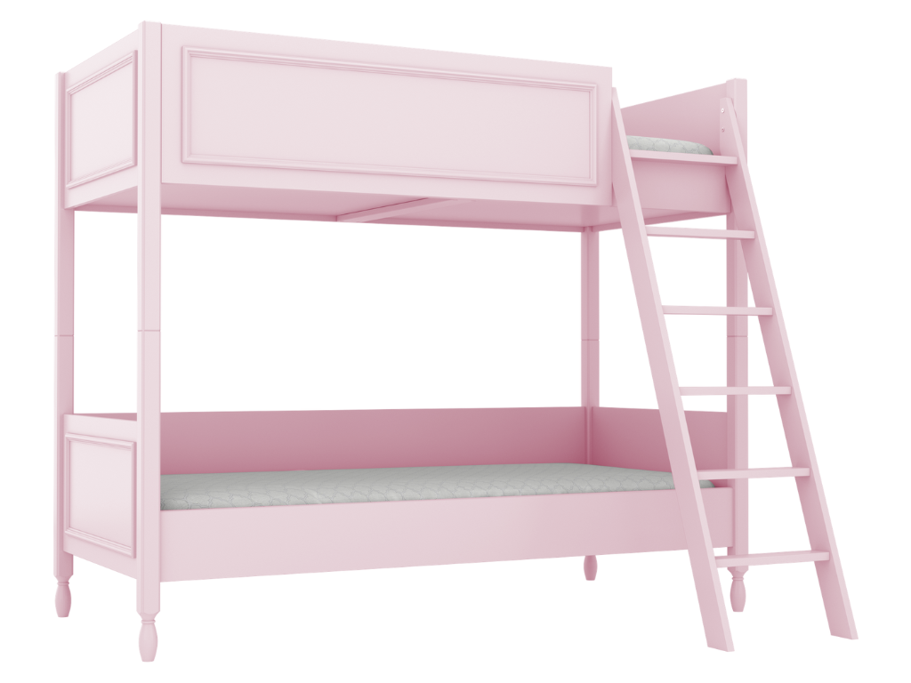 BAMI Detská poschodová posteľ MAXIME s dvoma lôžkami 90x200 cm Zvoľte farbu: Ružová, Zvoľte stranu: Vpravo