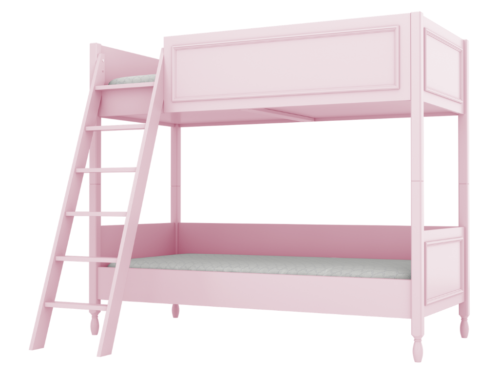 BAMI Detská poschodová posteľ MAXIME s dvoma lôžkami 90x200 cm Zvoľte farbu: Ružová, Zvoľte stranu: Vľavo