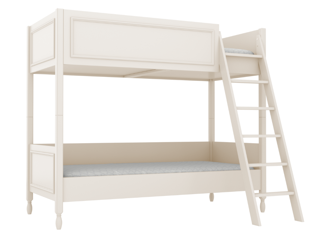 BAMI Detská poschodová posteľ MAXIME s dvoma lôžkami 90x200 cm Zvoľte farbu: Krémová, Zvoľte stranu: Vpravo