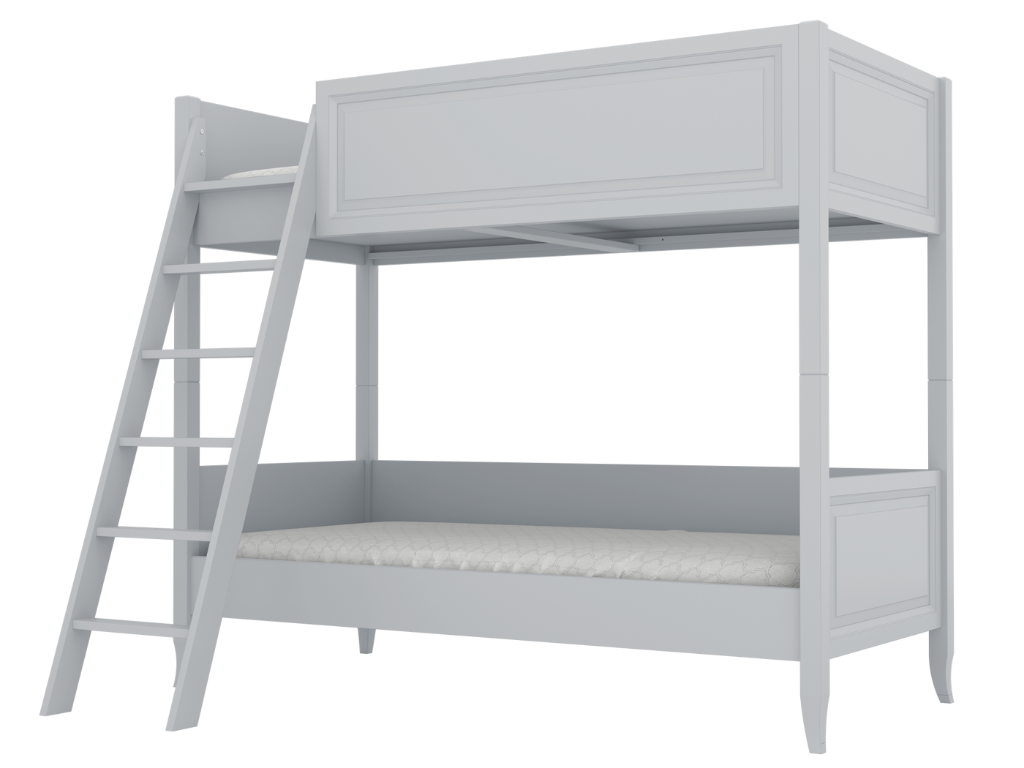 BAMI Detská poschodová posteľ ALEX s rebríkom 90x200 cm Zvoľte farbu: Šedá, Zvoľte stranu: Vľavo