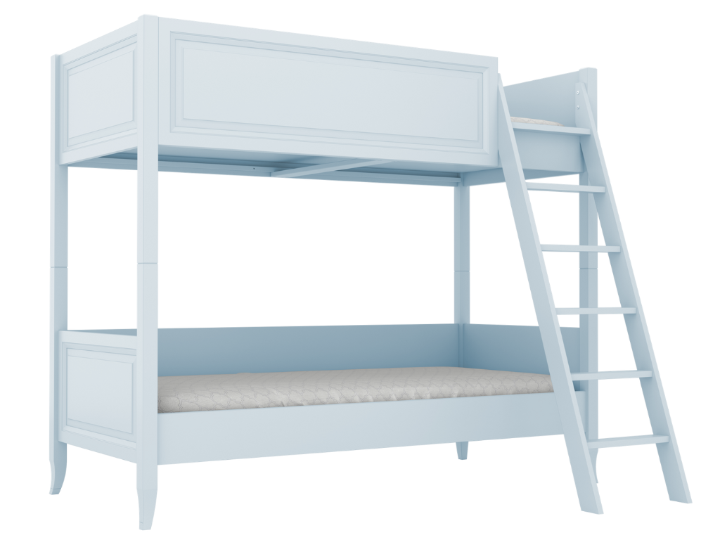 BAMI Detská poschodová posteľ ALEX s rebríkom 90x200 cm Zvoľte farbu: Modrá, Zvoľte stranu: Vpravo