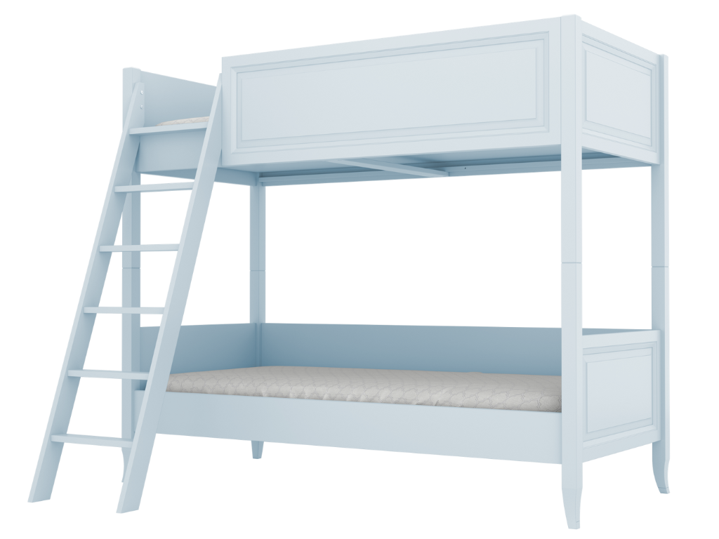 BAMI Detská poschodová posteľ ALEX s rebríkom 90x200 cm Zvoľte farbu: Modrá, Zvoľte stranu: Vľavo