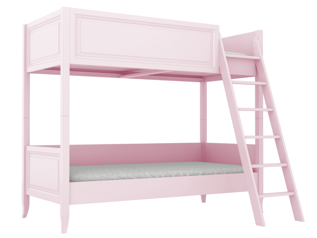 BAMI Detská poschodová posteľ ALEX s rebríkom 90x200 cm Zvoľte farbu: Ružová, Zvoľte stranu: Vpravo