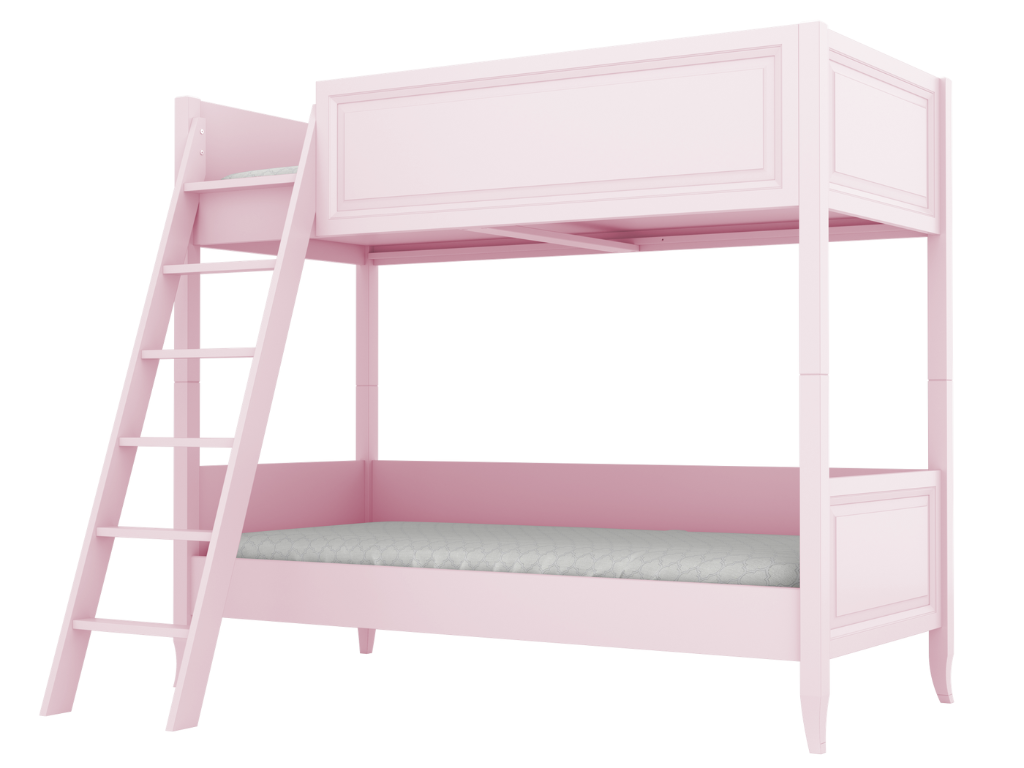 BAMI Detská poschodová posteľ ALEX s rebríkom 90x200 cm Zvoľte farbu: Ružová, Zvoľte stranu: Vľavo