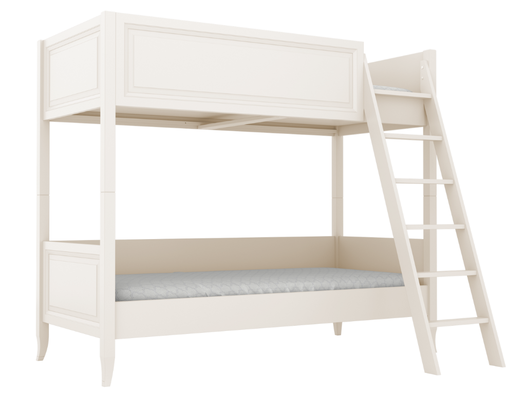 BAMI Detská poschodová posteľ ALEX s rebríkom 90x200 cm Zvoľte farbu: Krémová, Zvoľte stranu: Vpravo