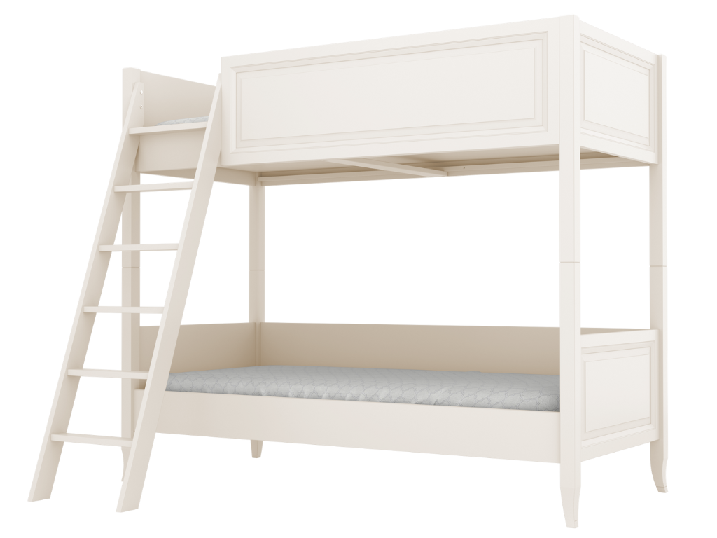 BAMI Detská poschodová posteľ ALEX s rebríkom 90x200 cm Zvoľte farbu: Krémová, Zvoľte stranu: Vľavo