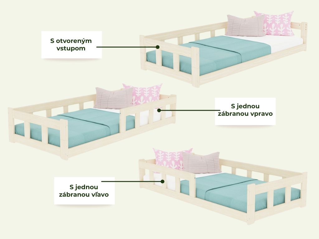 Benlemi Nízke jednolôžko FENCE 4v1 so zábranou 90x200 cm + matrac ADAPTIC Zvoľte farbu: Petrolejová, Zvoľte zábranu: S jednou zábranou vľavo