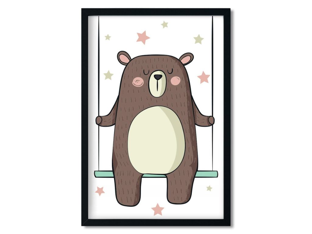 E-shop Plagát pre deti MEDVEĎ NA HOJDAČKE Zvoľte rozmer: 20 x 30 cm