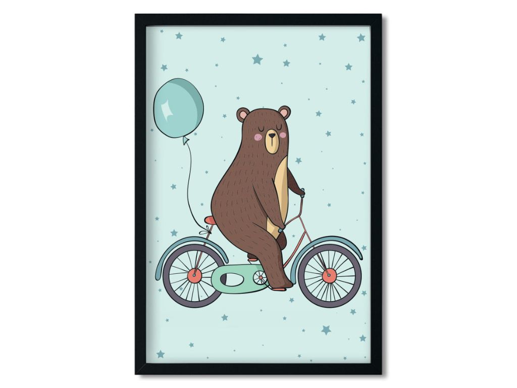 E-shop Plagát na stenu MEDVEĎ NA KOLE do detskej izby Zvoľte rozmer: 20 x 30 cm
