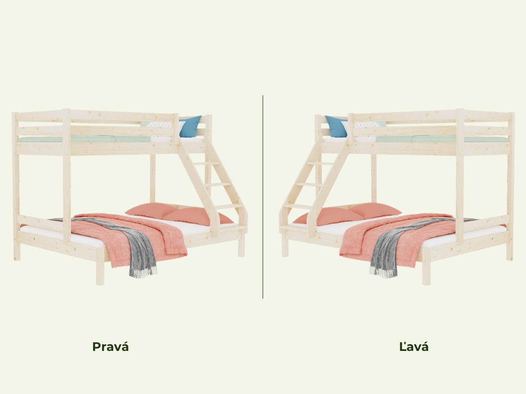 Poschodová posteľ z dreva ARARAT pre 3 osoby Zvoľte farbu: Biela, Zvoľte rozmer: 80x200 a 120x200 cm, Zvoľte šuplík: Bez šuplíka