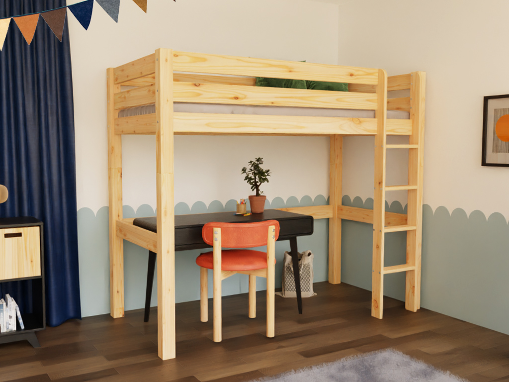 E-shop Drevená vyvýšená posteľ MAKALU pre deti 90x200 cm Zvoľte farbu: Biela