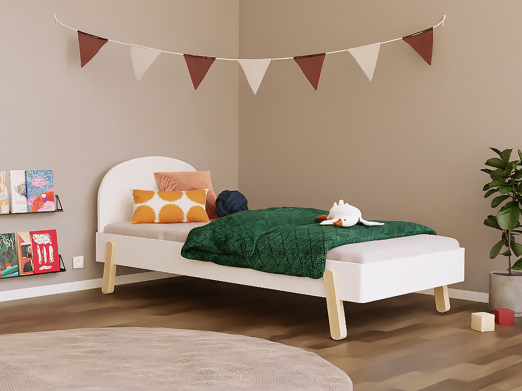 E-shop Benlemi Jednolôžková posteľ NOVA s okrúhlym čelom 90x200 cm Zvoľte farbu: Béžová, Zvoľte zábranu: Bez zábrany, Zvoľte nohy: Rovné nohy