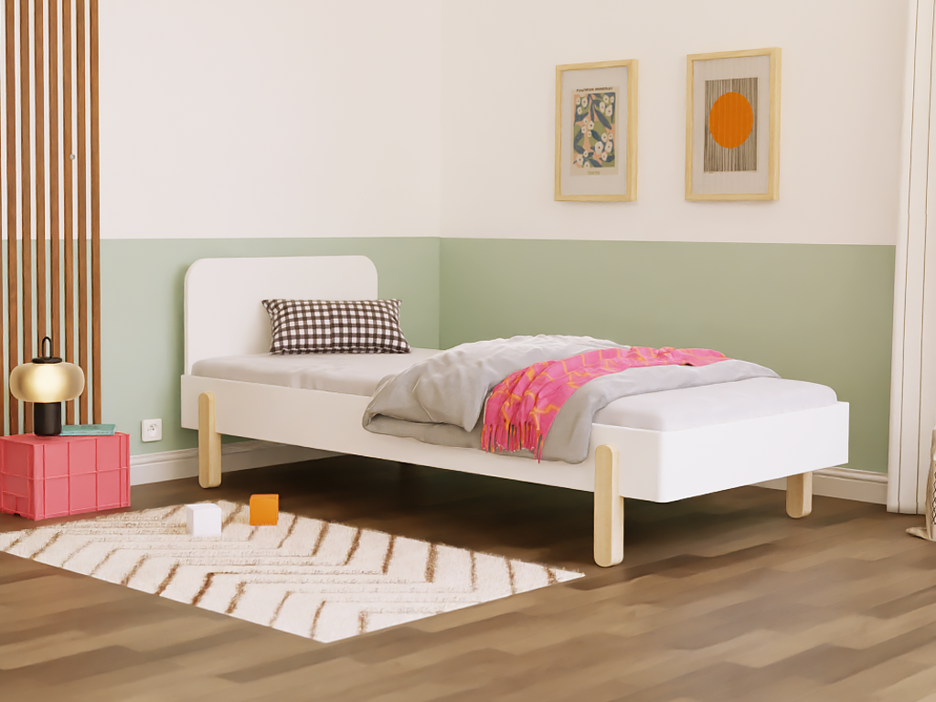 E-shop Benlemi Jednolôžková posteľ NOVA s obdĺžnikovým čelom 90x200 cm Zvoľte farbu: Béžová, Zvoľte zábranu: Bez zábrany, Zvoľte nohy: Rovné nohy
