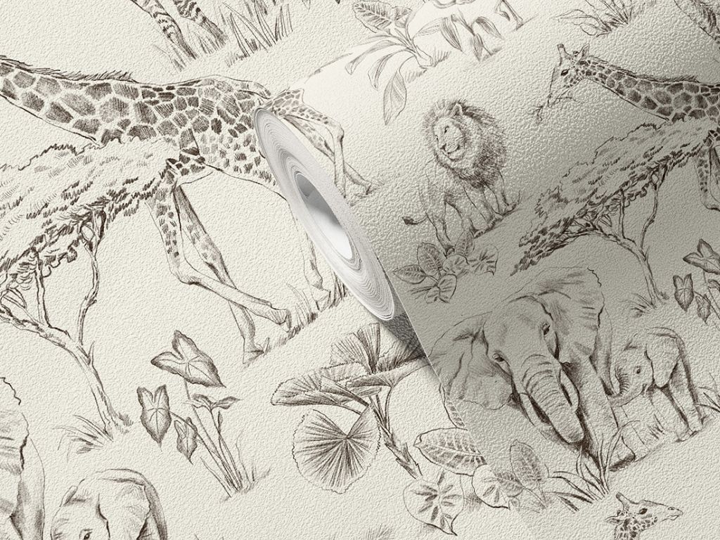E-shop Umývateľná tapeta SAFARI do detskej izby KRÉMOVÁ