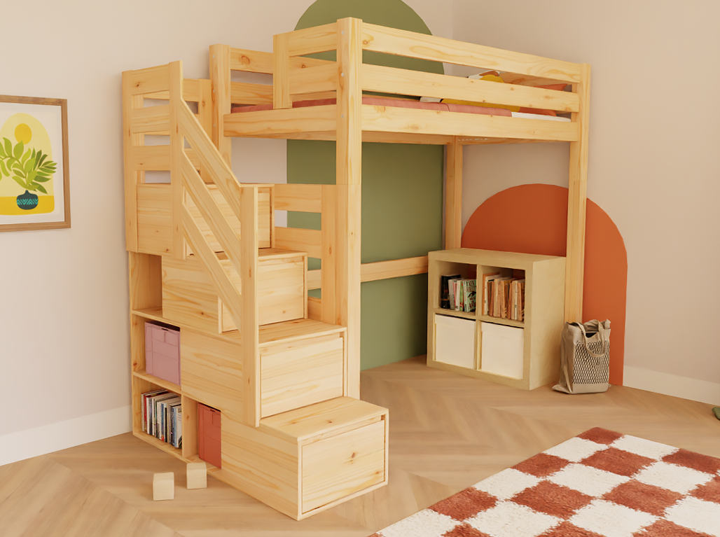 E-shop Benlemi Drevená vyvýšená posteľ MAKALU s úložnými schodmi 90x200 cm Zvoľte farbu: Biela