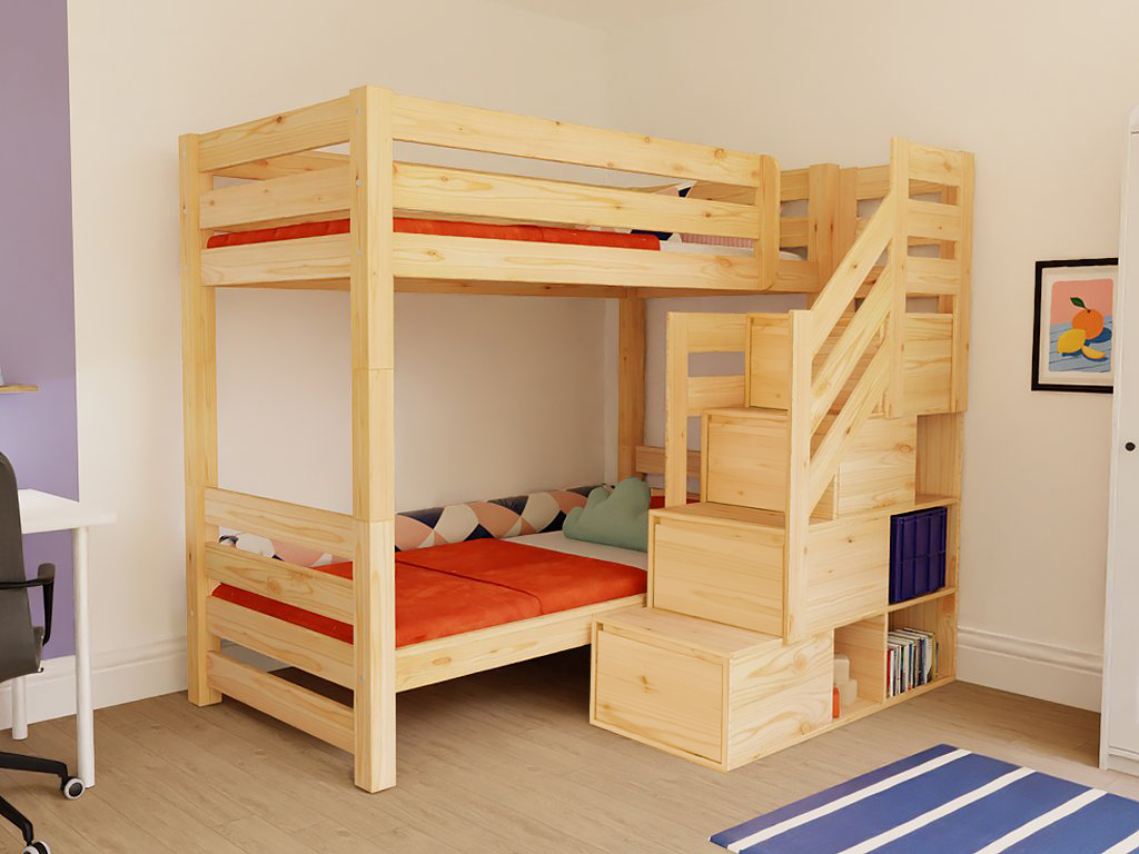 E-shop Benlemi Drevená poschodová posteľ ATLAS s prednými úložnými schodmi 90x200 cm Zvoľte farbu: Biela