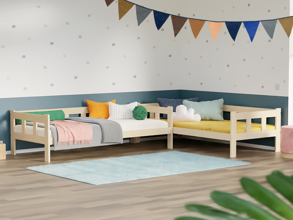 E-shop Benlemi Postele FENCE 4v1 s otvoreným vstupom pre dve deti Zvoľte farbu: Nelakovaná, Zvoľte rozmer: 80x180 cm
