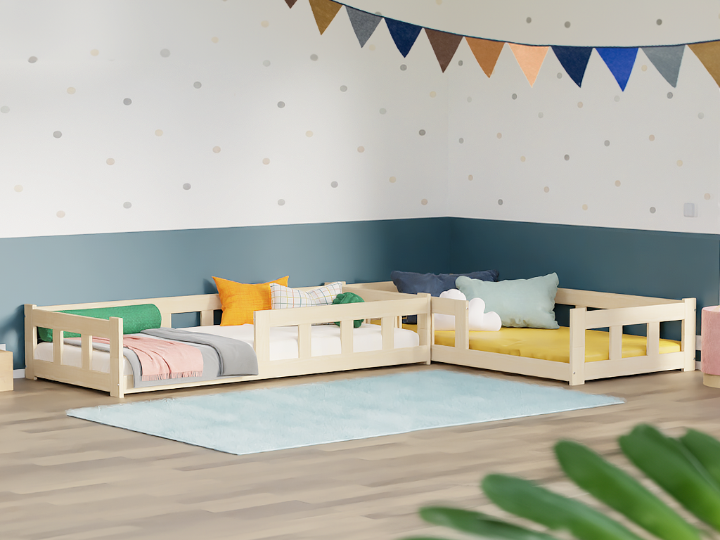 E-shop Benlemi Nízke postele FENCE 4v1 s prednou zábranou pre dve deti Zvoľte farbu: Pastelovo ružová, Zvoľte rozmer: 80x180 cm, Zvoľte zábranu: Obe vľavo