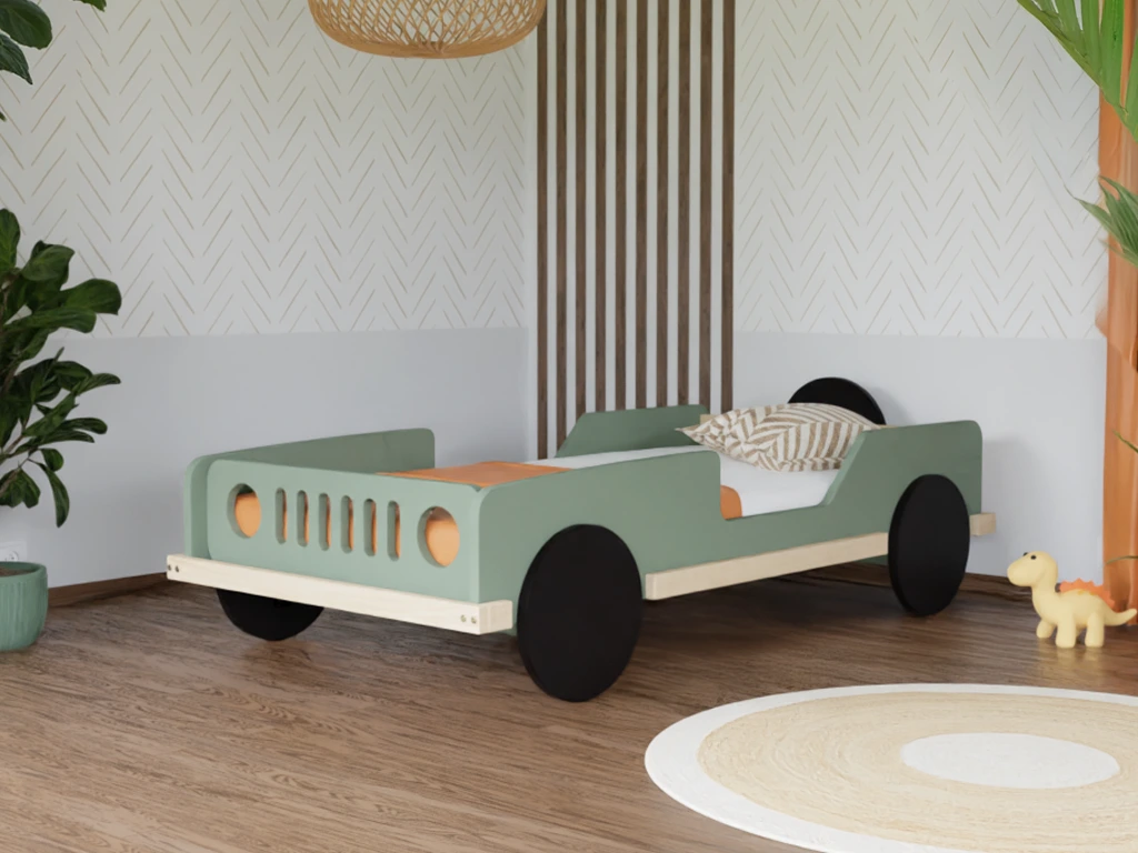 Benlemi Detská auto posteľ v tvare JEEPU BEEP 80x160 cm Zvoľte farbu: Biela