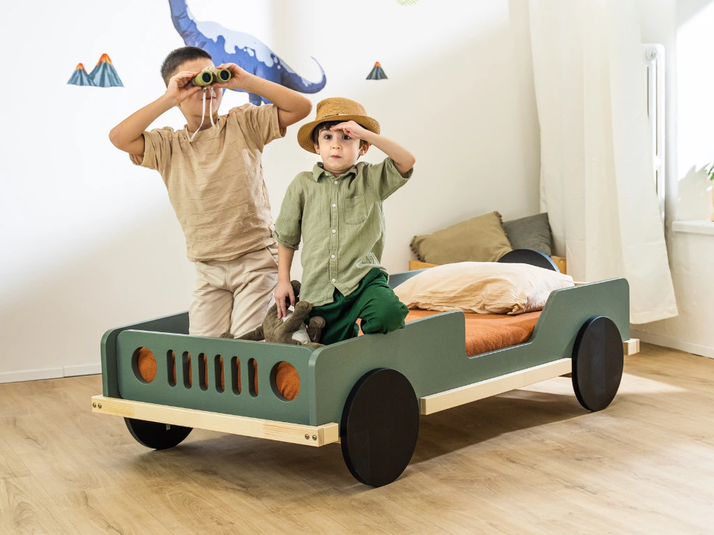 Benlemi Detská auto posteľ v tvare JEEPU BEEP 80x160 cm Zvoľte farbu: Biela