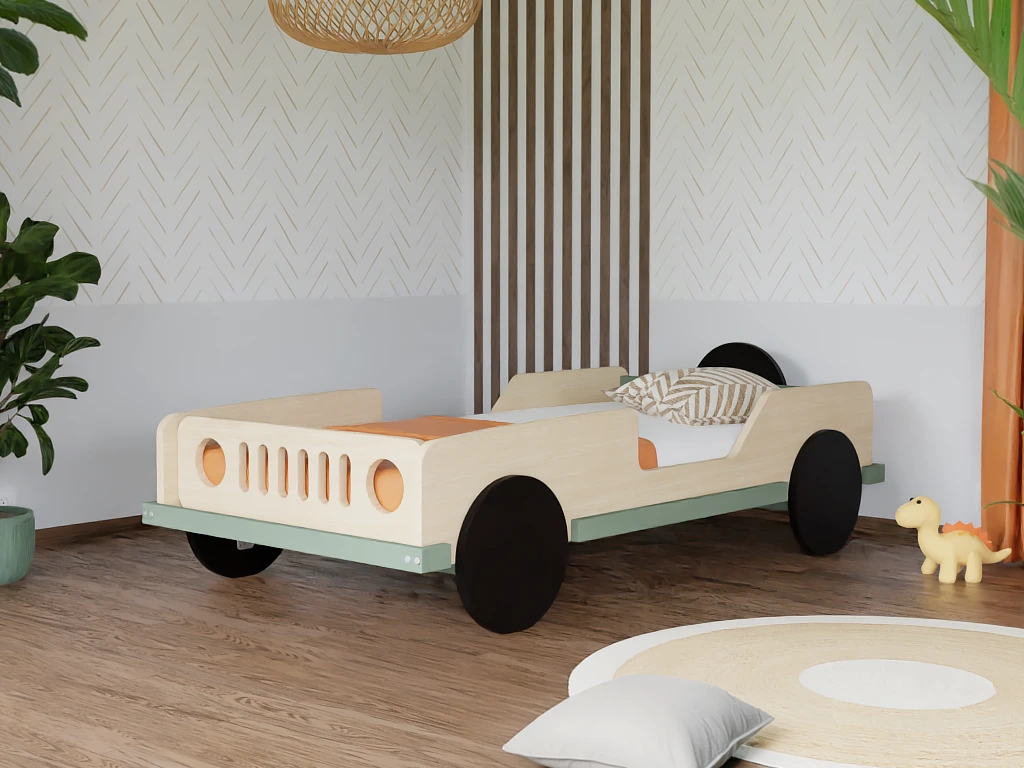 Benlemi Detská auto posteľ v tvare JEEPU BEEP 80x160 cm Zvoľte farbu: Biela