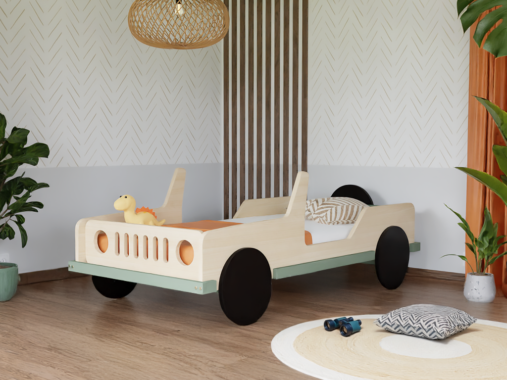 Benlemi Detská auto posteľ v tvare JEEP SAFARI 80x160 cm Zvoľte farbu: Biela