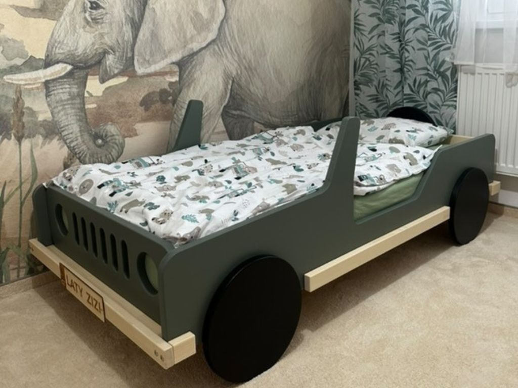 Benlemi Detská auto posteľ v tvare JEEP SAFARI 80x160 cm Zvoľte farbu: Biela