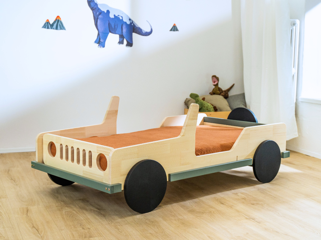 Benlemi Detská auto posteľ v tvare JEEP SAFARI 80x160 cm Zvoľte farbu: Biela