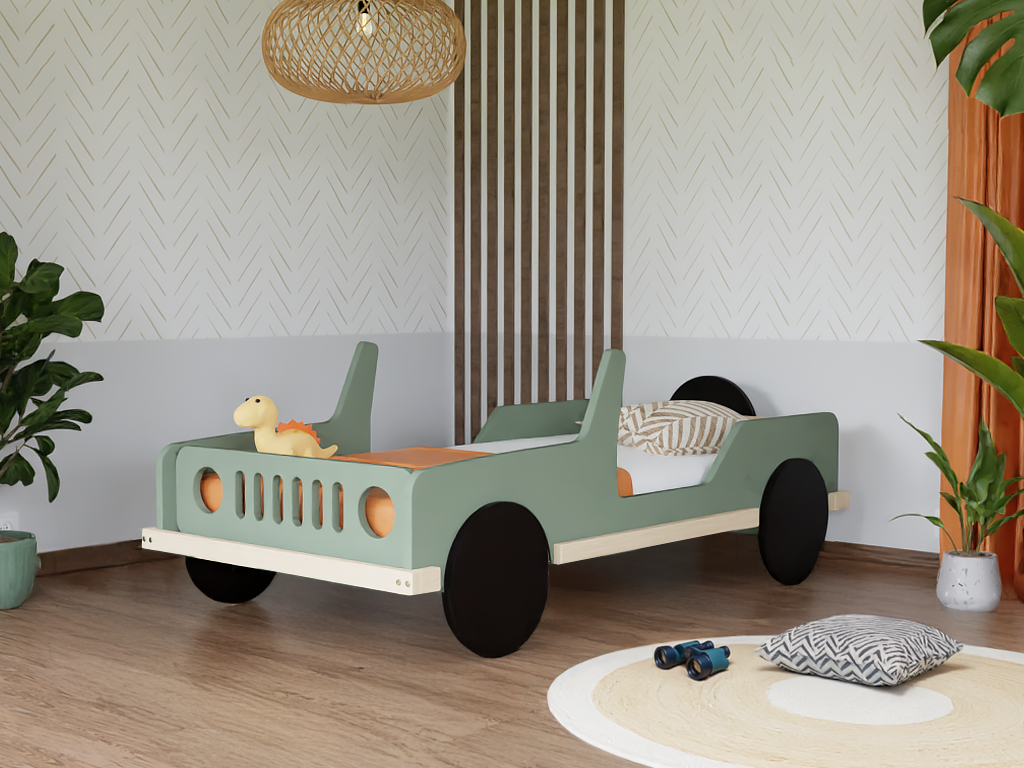 Benlemi Detská auto posteľ v tvare JEEP SAFARI 80x160 cm Zvoľte farbu: Biela