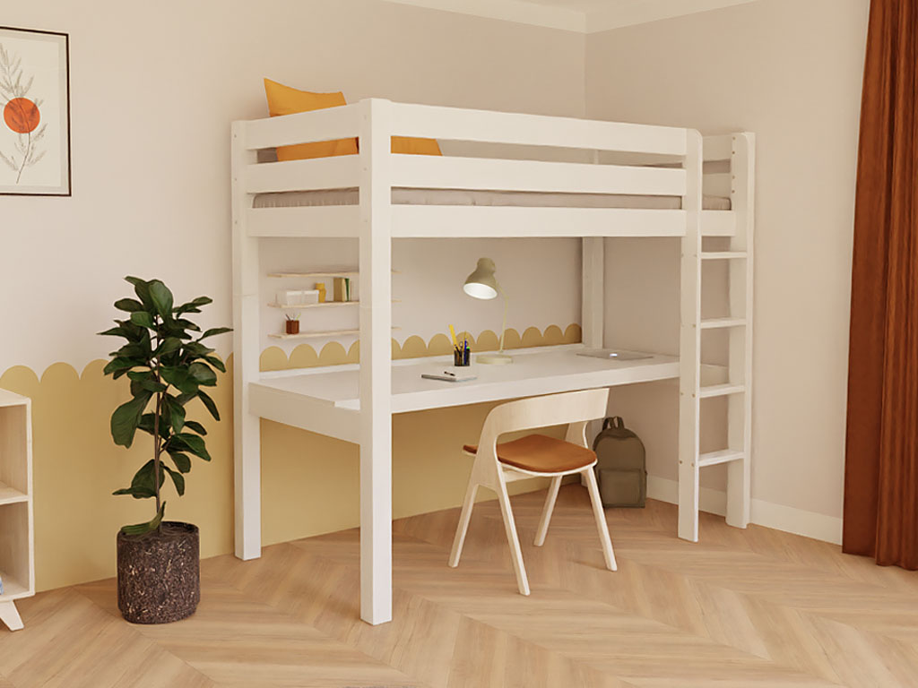 E-shop Benlemi Vyvýšená posteľ MAKALU s písacím stolom 90x200 cm Zvoľte farbu: Biela