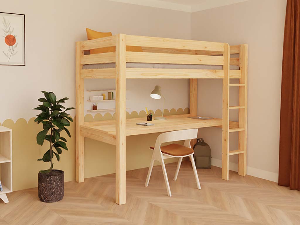 E-shop Benlemi Vyvýšená posteľ MAKALU s písacím stolom 90x200 cm Zvoľte farbu: Transparentná lazúra