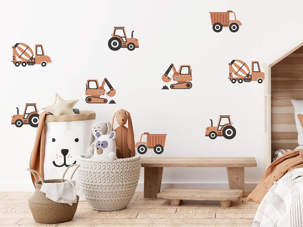 E-shop Nástenné samolepky STAVEBNÉ AUTA hnedé