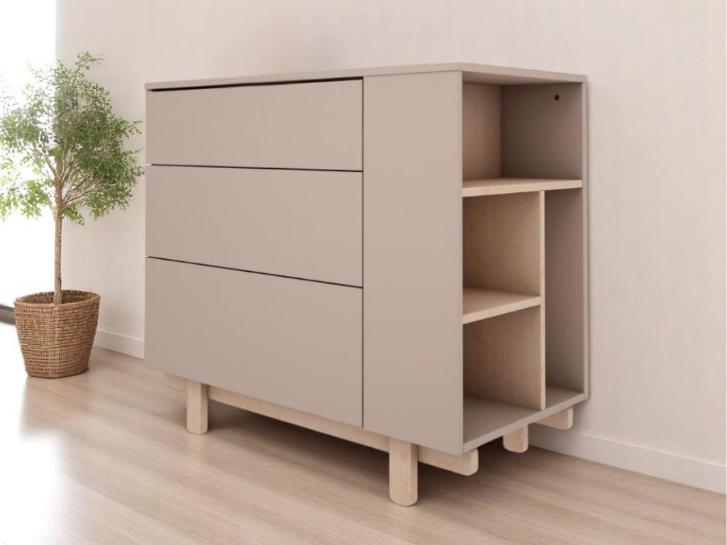 E-shop Detská komoda s tromi šuplíkmi a otvoreným regálom BASIC mocca