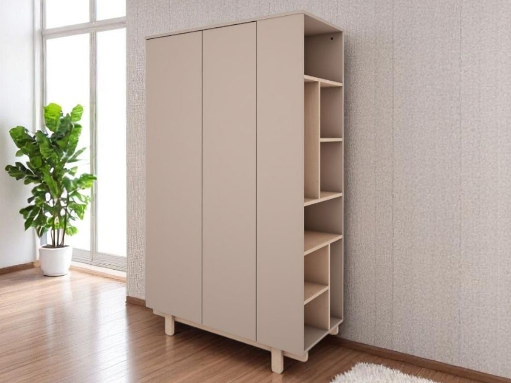 E-shop Dizajnová šatníková skriňa s otvoreným regálom BASIC mocca