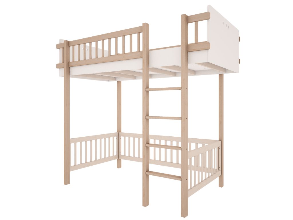E-shop Vyvýšená posteľ BASIC s rebríkom 90x200 cm Zvoľte farbu: Biela