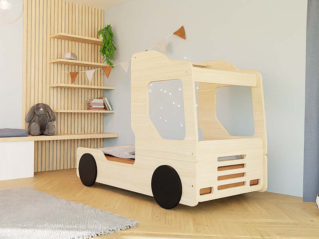 Benlemi Detská auto posteľ v tvare nákladiaku TRUCKY Zvoľte farbu: Biela, Zvoľte rozmer: 80x190 cm