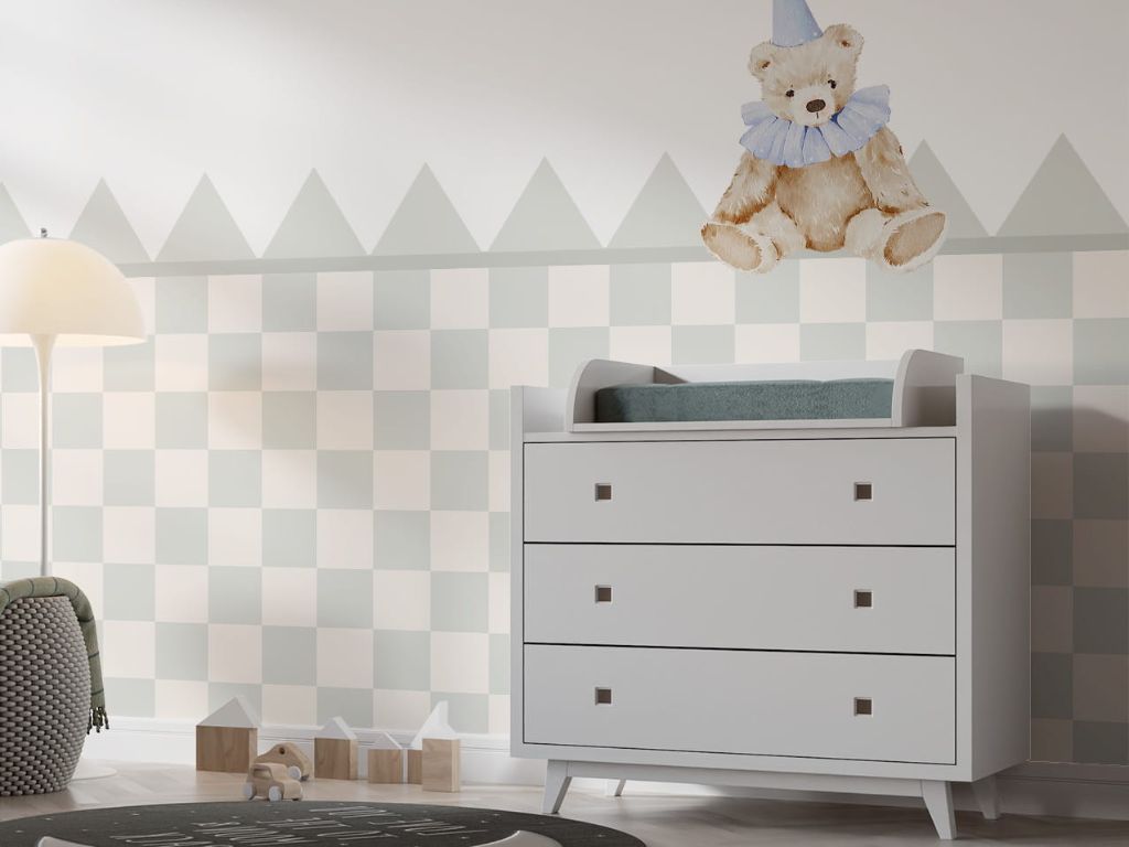 E-shop Samolepka NÁSTENNÝ PANEL do detskej izby TROJUHOLNÍKY šalviová Zvoľte rozmer: 98x100 cm