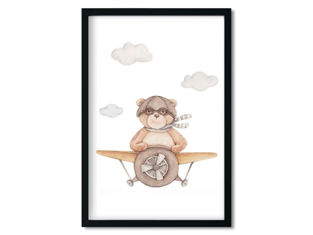 E-shop Plagát na stenu do detskej izby MEDVEĎ V LIETADLE Rozmer: 20 x 30 cm