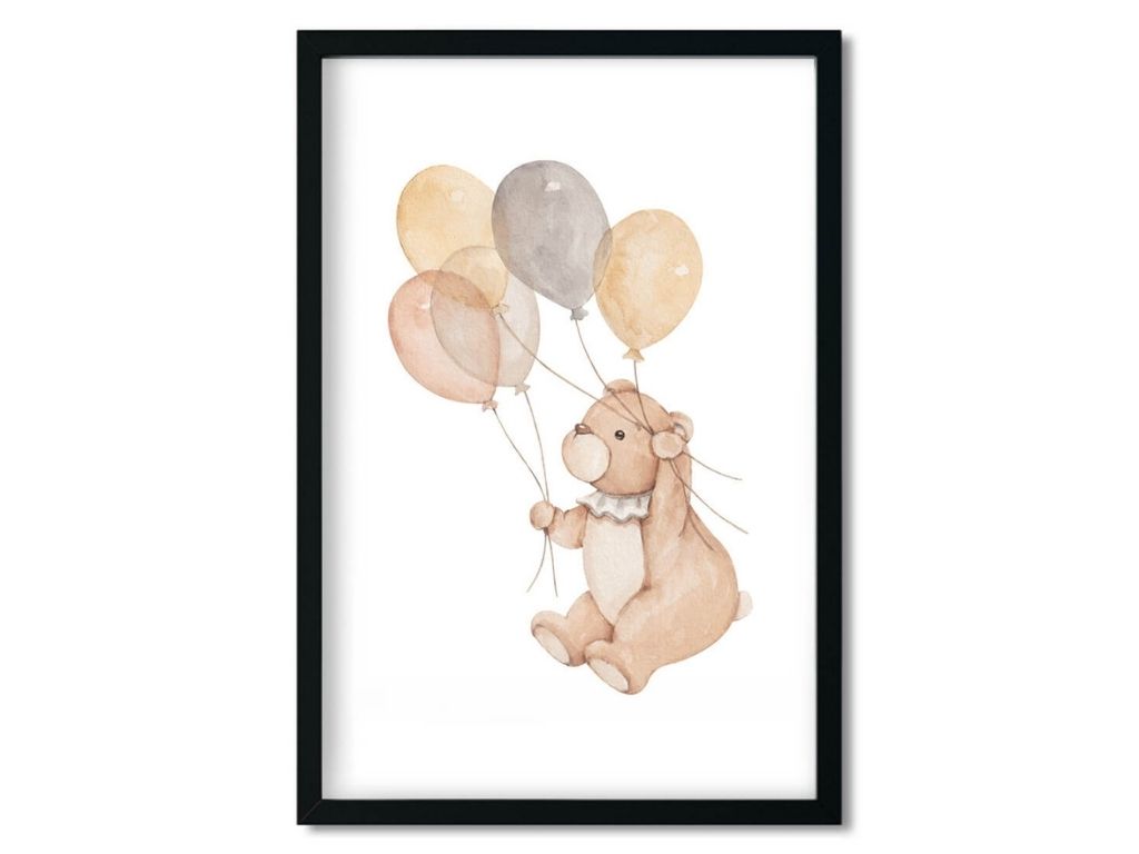 E-shop Plagát do detskej izby MEDVEĎ S BALÓNIKMI Rozmer: 20 x 30 cm