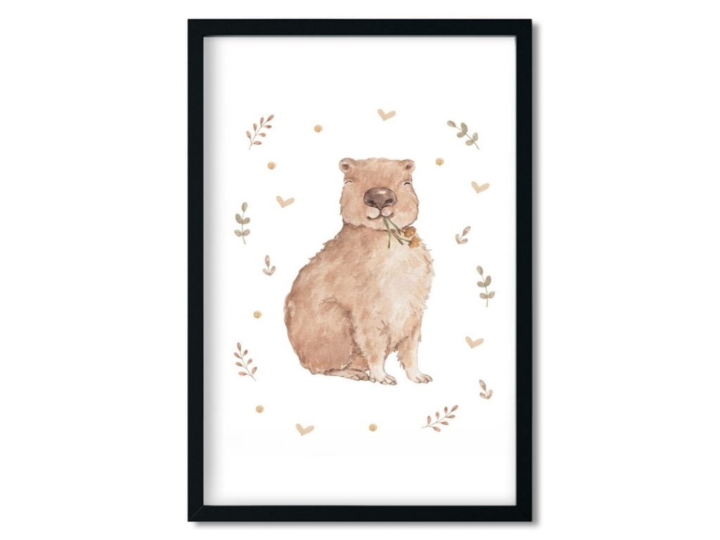 E-shop Plagát pre deti CAPYBARA S LÍSTKAMI Rozmer: 20 x 30 cm