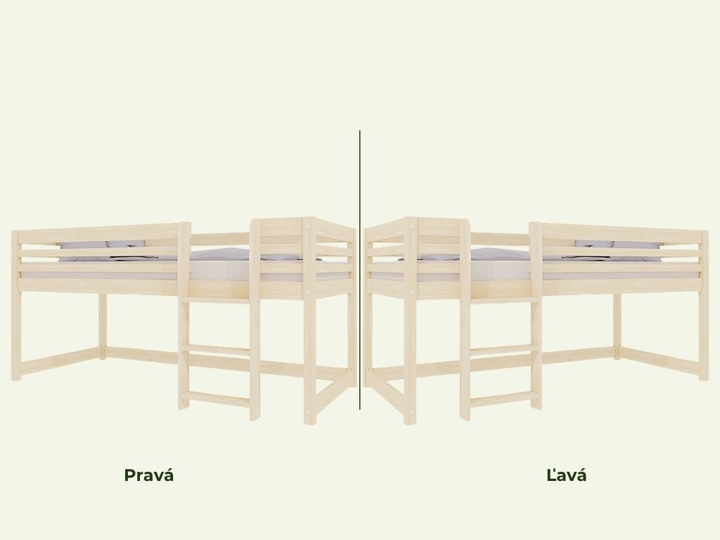 Benlemi Nízka vyvýšená posteľ TULY s rebríkom 90x200 cm Zvoľte farbu: Béžová, Zvoľte variantu: So závesom, Zvoľte stranu: Vľavo