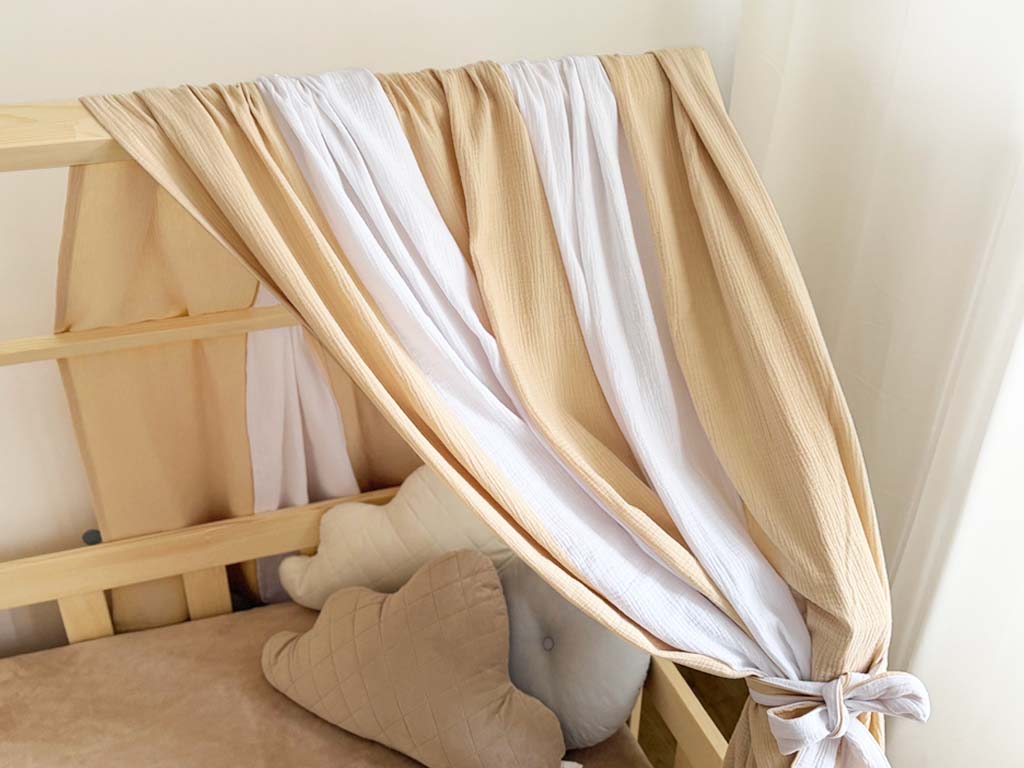 E-shop Mušelínová strieška na domčekovú posteľ PRUHOVANÁ Zvoľte farbu: Béžová, Zvoľte rozmer: 290 cm