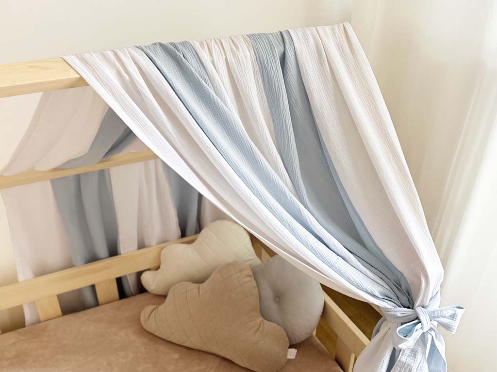 E-shop Mušelínová strieška na domčekovú posteľ PRUHOVANÁ Zvoľte farbu: Modrá, Zvoľte rozmer: 290 cm