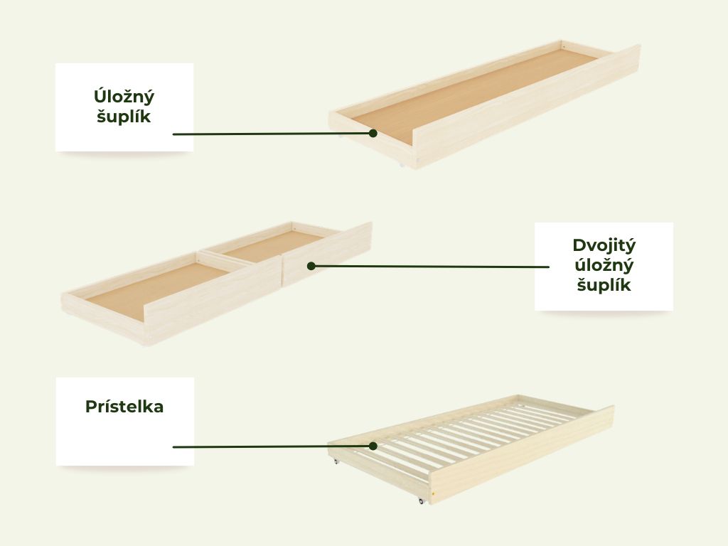 Benlemi Poschodová posteľ TULY s rebríkom 90x200 cm Zvoľte farbu: Nelakovaná, Zvoľte šuplík: Úložný šuplík, Zvoľte stranu: Vpravo