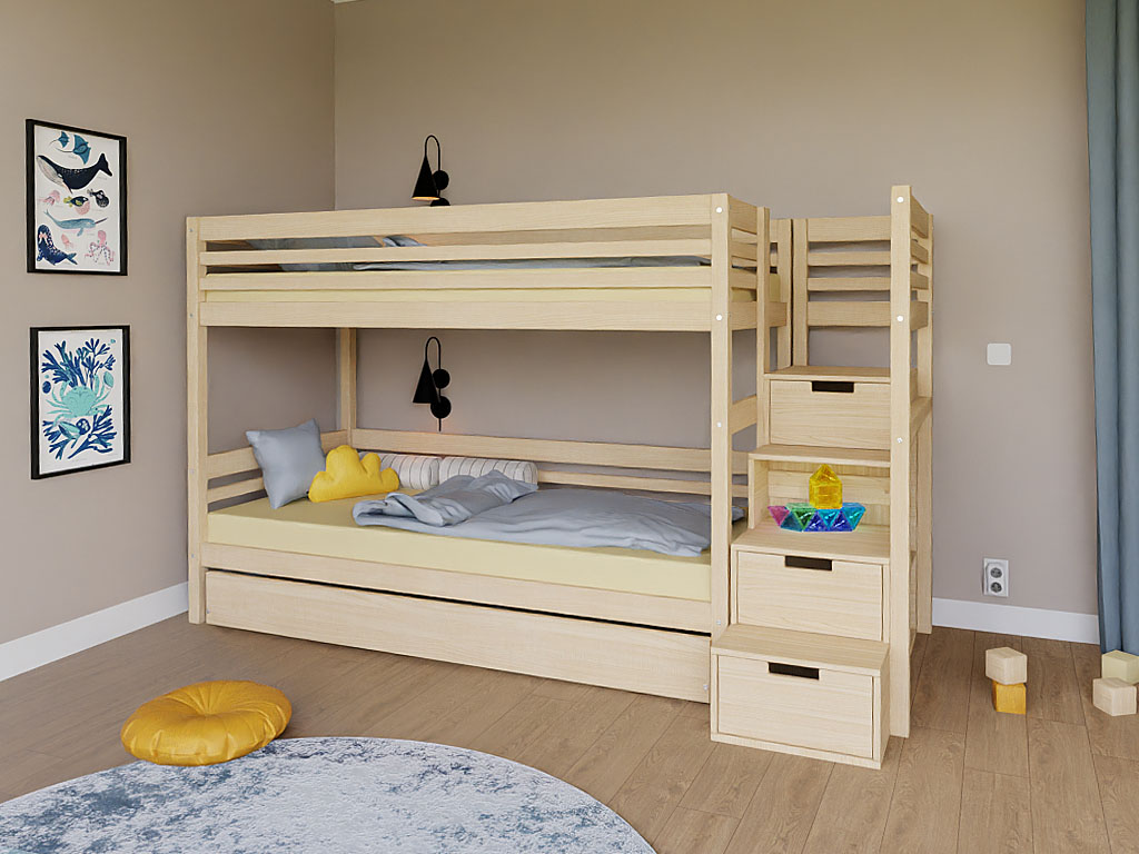 E-shop Benlemi Poschodová posteľ TULY s úložnými schodmi 90x200 cm Zvoľte farbu: Šalviová zelená, Zvoľte šuplík: Úložný šuplík, Zvoľte stranu: Vľavo