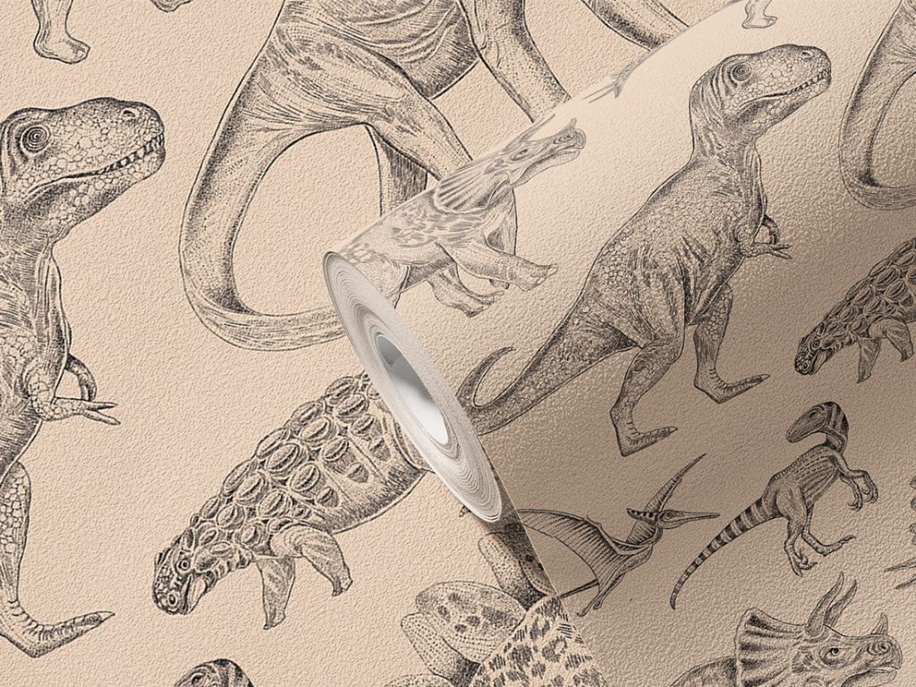 E-shop Umývateľná detská tapeta na stenu DINOSAURI hnedá
